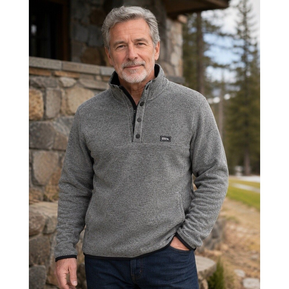 Eddie Bauer Men's Sweater Quarter Button Fleece Size Grey Medium
